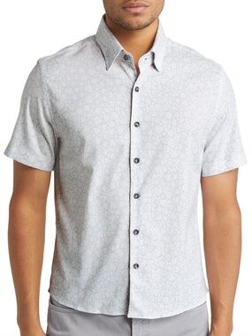 Stone Rose Short-Sleeve Heart Patterned Button-Down Shirt